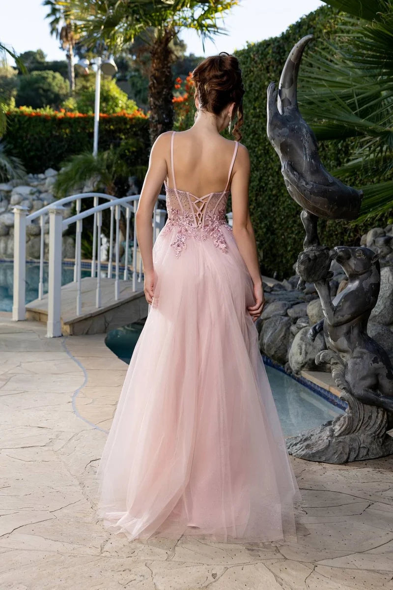 Romantic A-Line Sweetheart Spaghetti-Strap Lace-Up Slit Floor-Length Prom Dress
