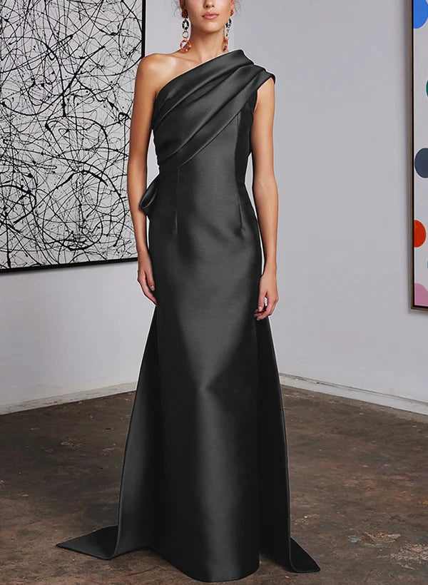 Elegant Sheath One Shoulder Sleeveless Bow Back Sweep Train Mother of the Bride Dress