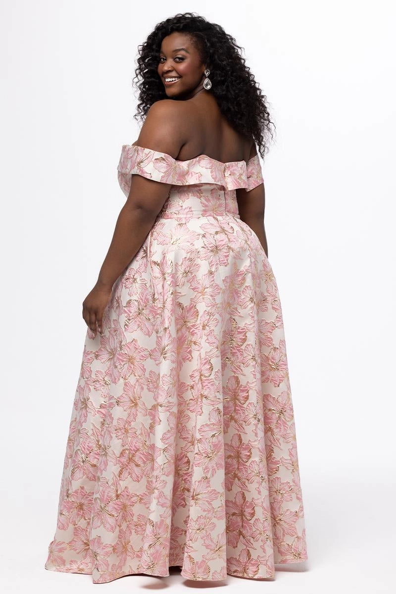 Romantic Plus Size A Line Off Shoulder Jacquard Floor Length Prom Dress