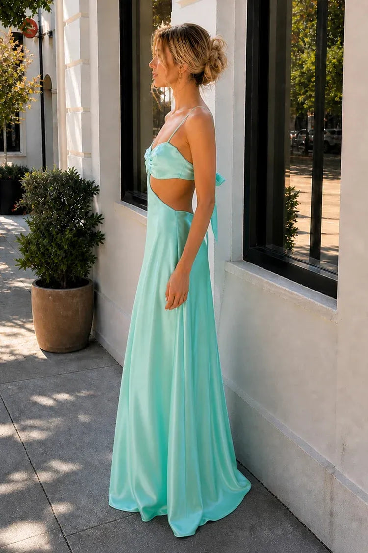 Elegant Satin Sheath Sweetheart Sleeveless Tie-Back Floor-Length Prom Dress