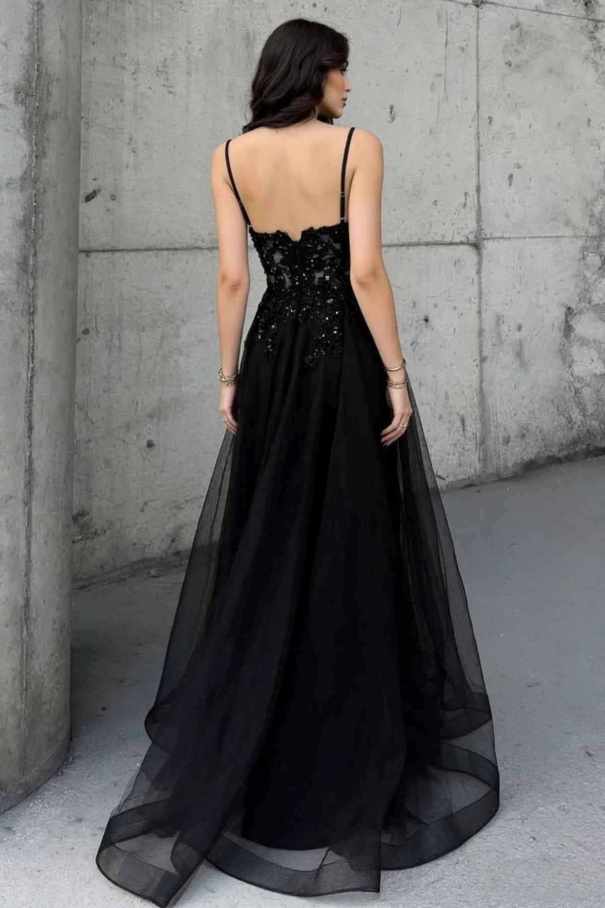 Loverlm Elegant Tulle A-Line Sweetheart Spaghetti Strap Open Back Beaded Prom Dress
