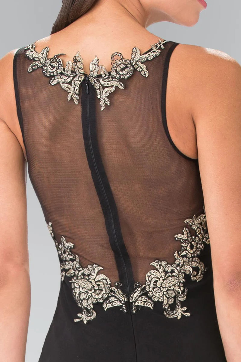 Elegant Mermaid Illusion Bateau Sleeveless Sheer-Back Floor-Length Evening Dress