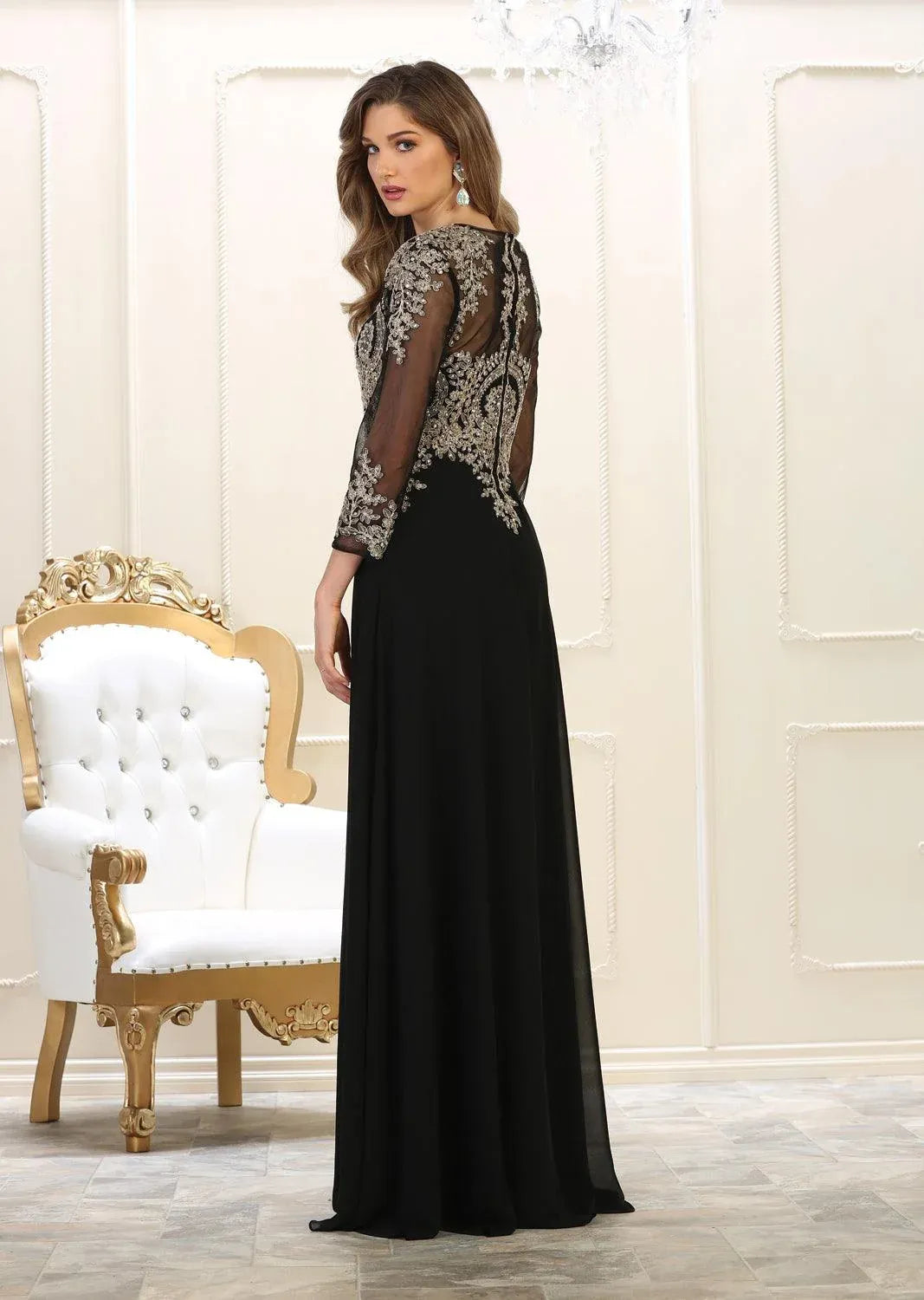 Elegant A-Line Round Neck Long Sleeve High Back Mother of the Bride Dress