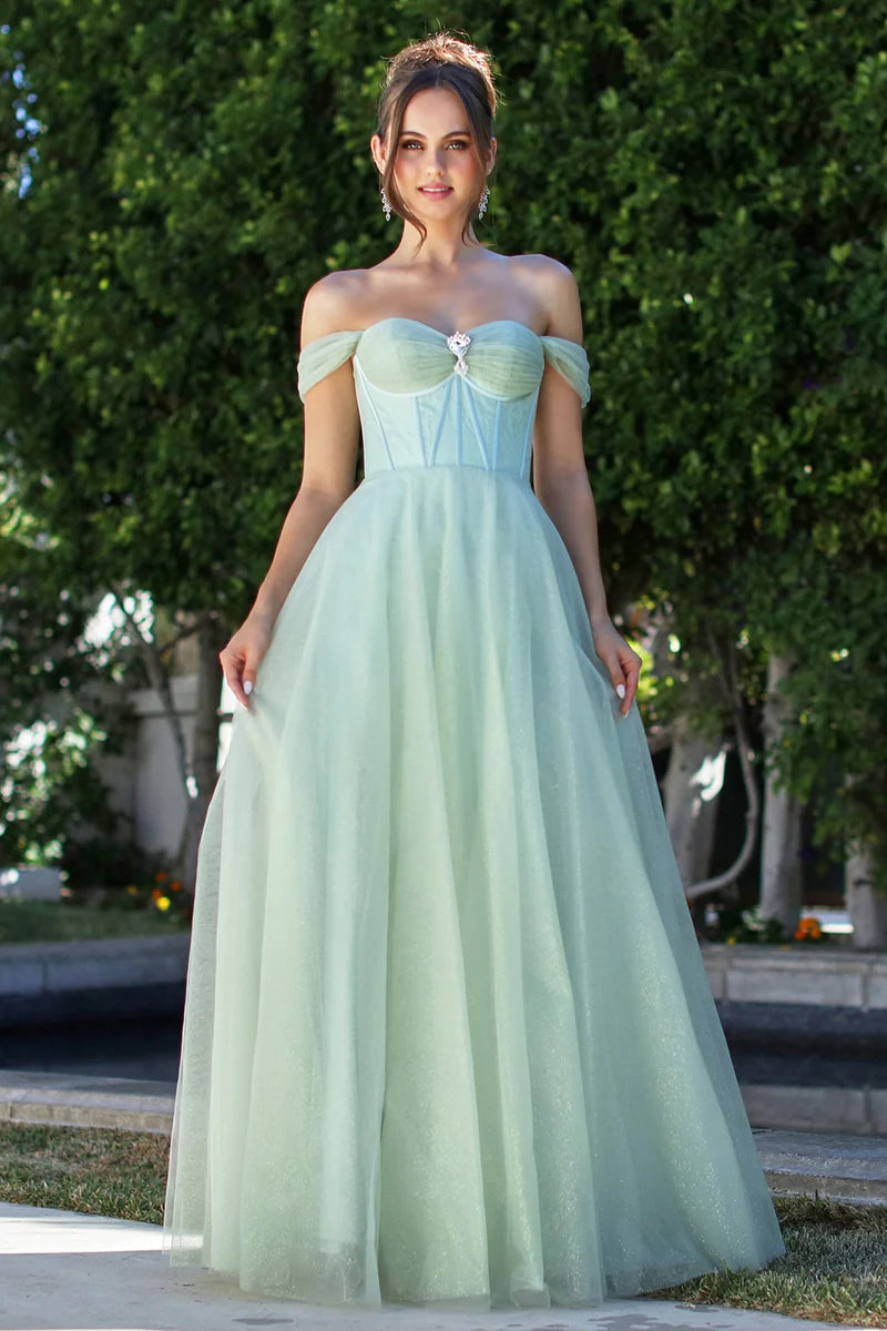 Elegant Ball Gown Sweetheart Off-Shoulder Lace-Up Floor-Length Prom Dress
