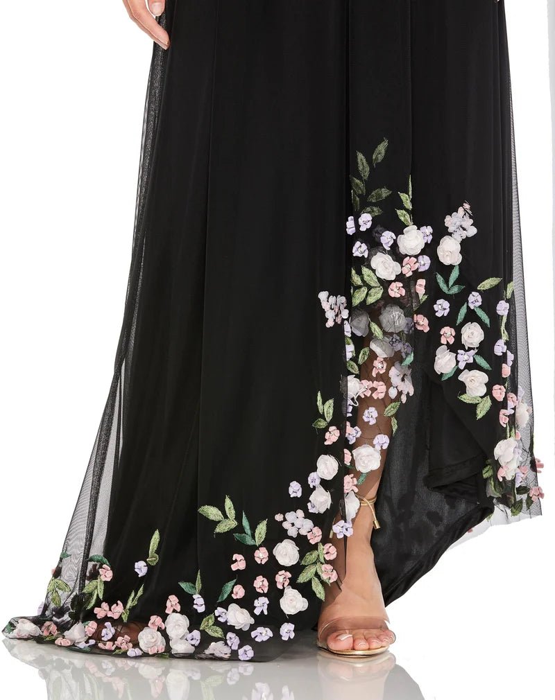 Elegant A-Line One-Shoulder Sleeveless Open-Back Floor-Length Floral Evening Dress