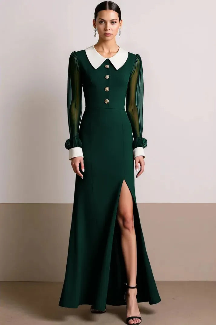 Elegant A-Line Peter Pan Collar Sheer Sleeve Zipper Back Evening Dress