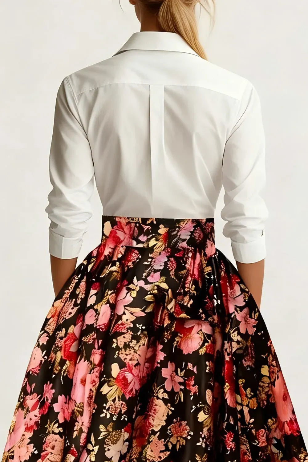 Elegant A-Line Collared Long Sleeve Zipper Back Floral Floor-Length Evening Dress
