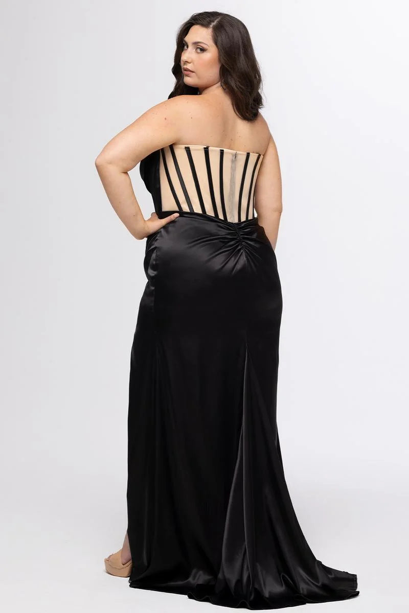 Glamorous Plus Size Sheath Cowl Neck Strapless Satin Floor Length Prom Dress