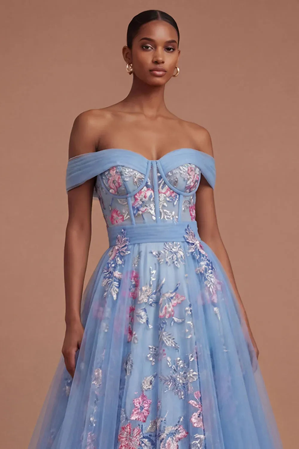 Romantic Blue Ball Gown Sweetheart Off Shoulder Zipper Floor Length Prom Dress