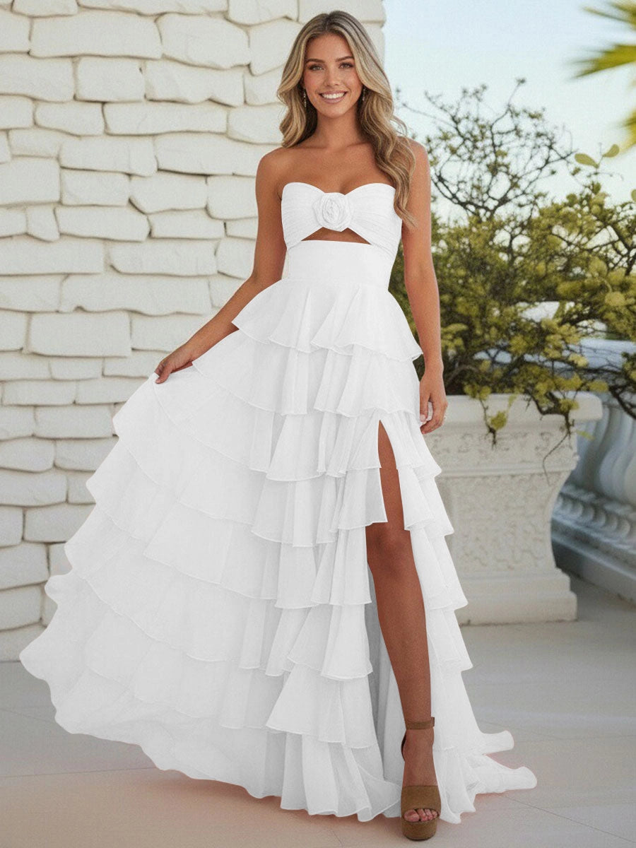 Romantic Chiffon A-Line Sweetheart Lace-Up Tiered Ruffle Prom Dress