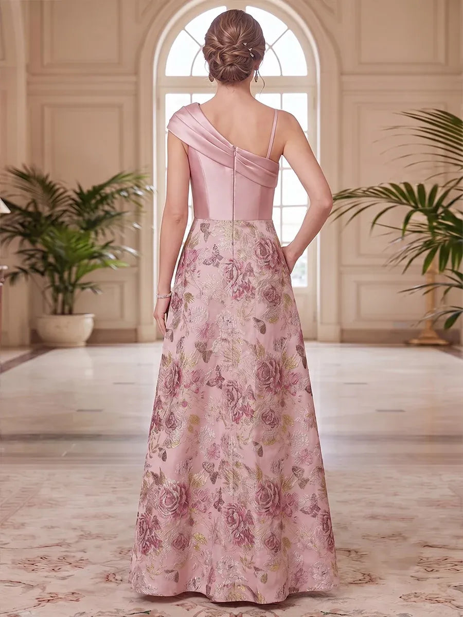Elegant A-Line Asymmetric One-Shoulder Zipper Back Floor-Length Mother of the Bride Dress
