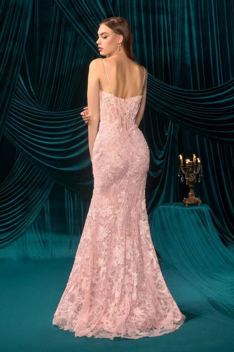 Romantic Mermaid Deep-V Spaghetti-Strap Low-Back Floor-Length Prom Dress