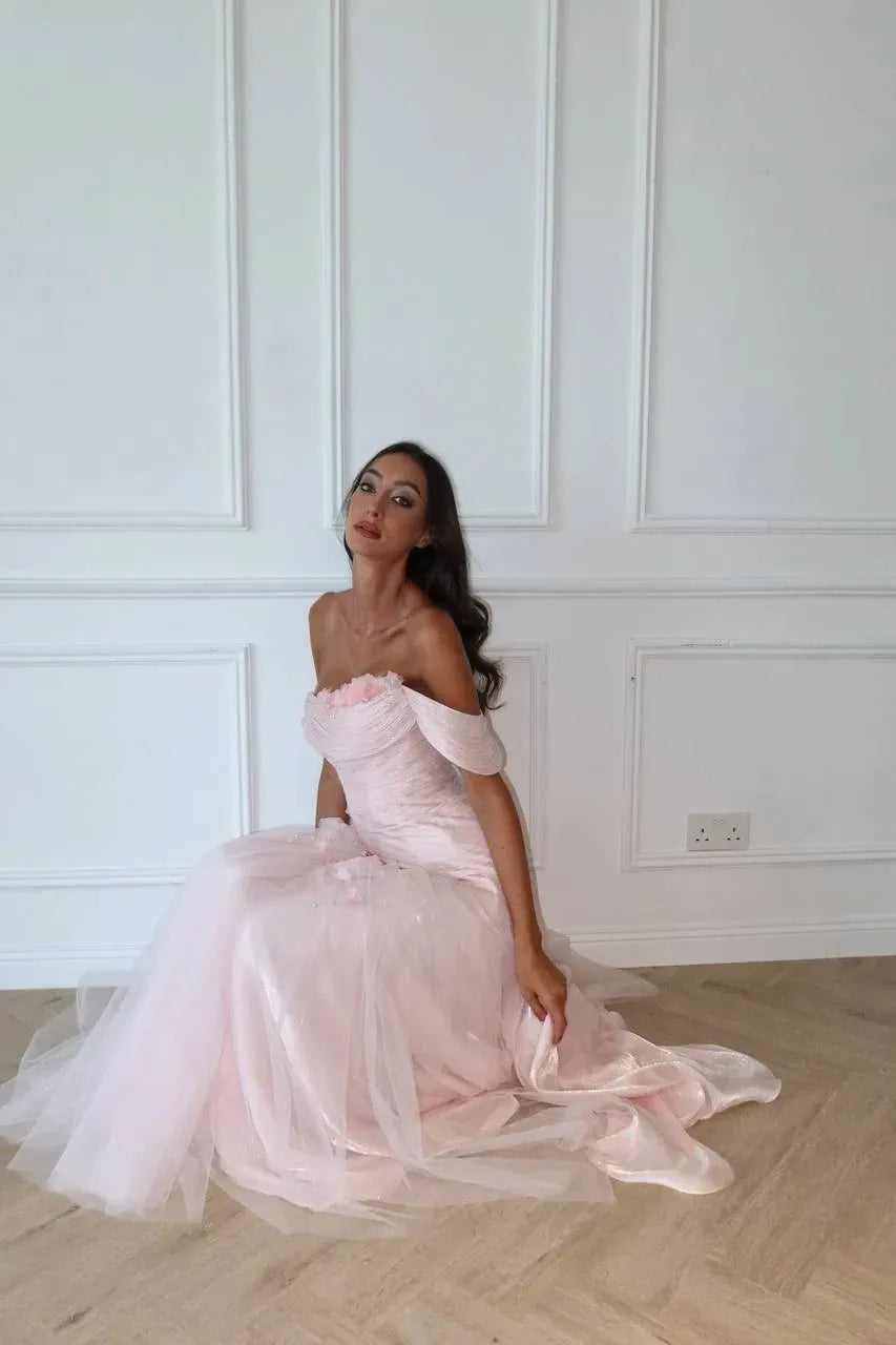 Romantic A-Line Sweetheart Off-Shoulder Floral Lace-Up Floor-Length Prom Dress