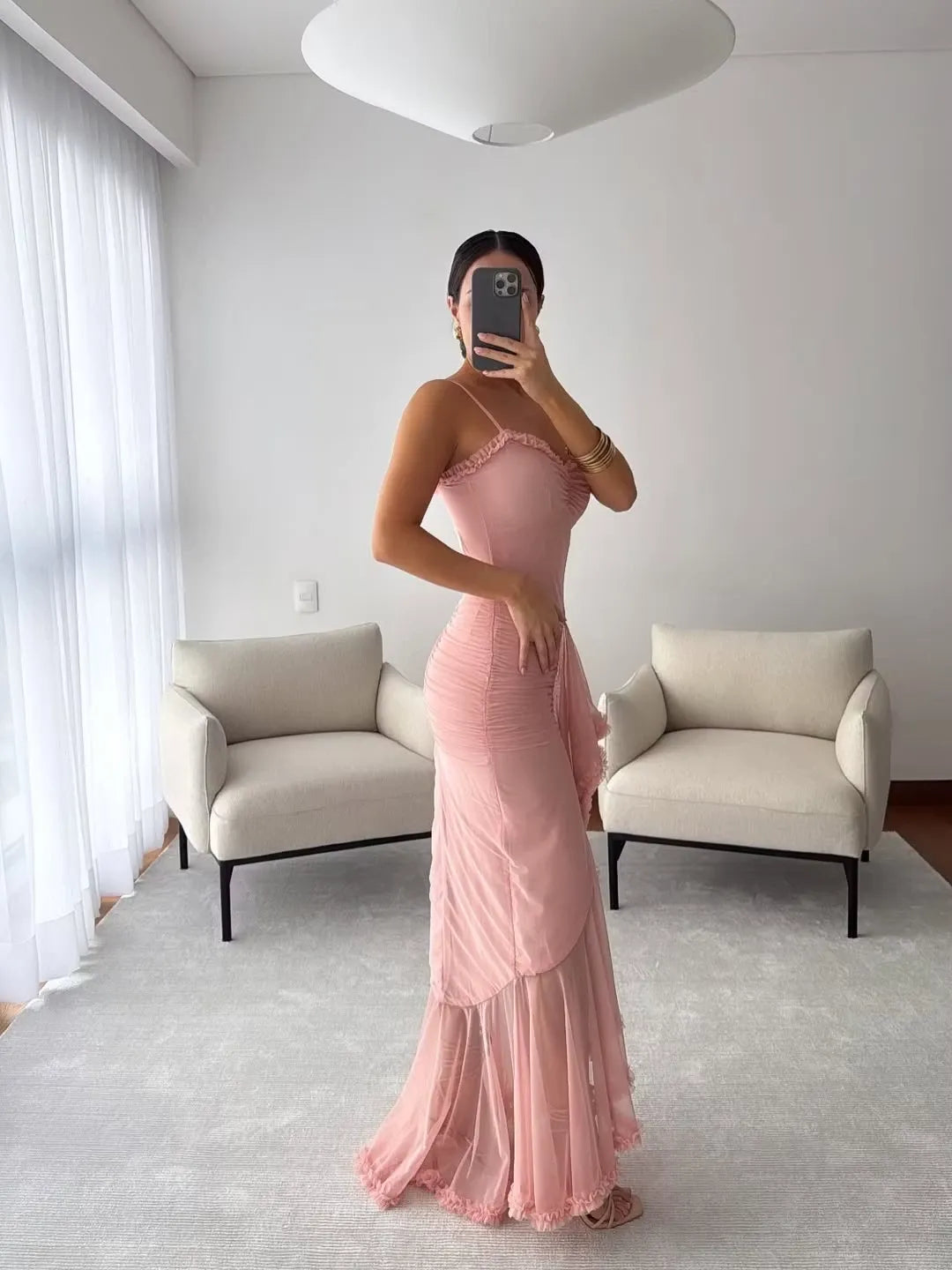 Romantic Sheath Sweetheart Spaghetti-Strap Straight-Back Floor-Length Wedding Guest Dress