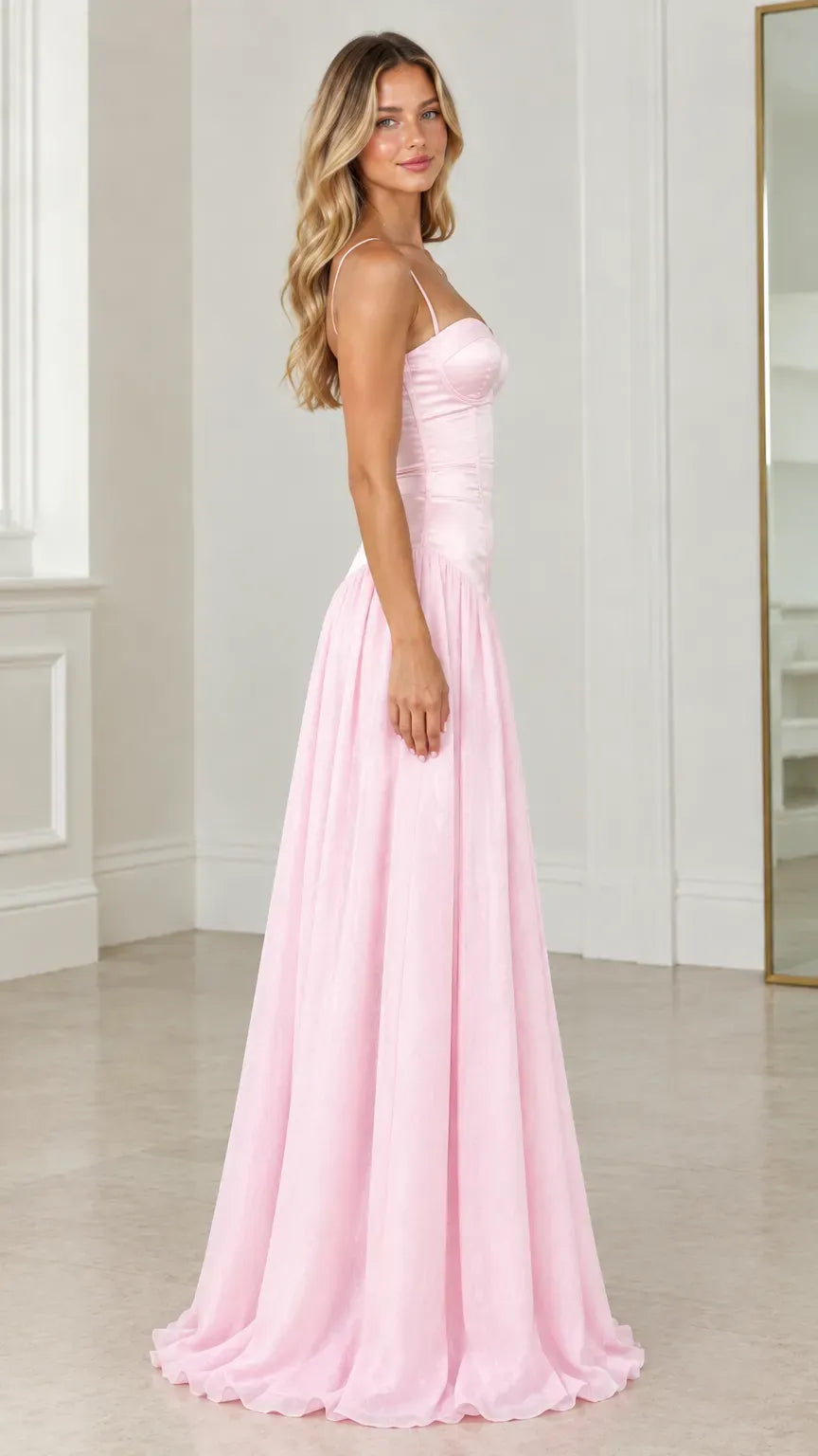 Romantic A-Line Sweetheart Spaghetti-Strap Zipper-Back Floor-Length Prom Dress