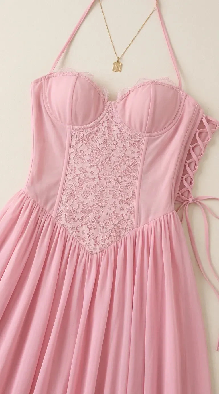 Romantic A-Line Sweetheart Spaghetti-Strap Lace-Up Floor-Length Prom Dress