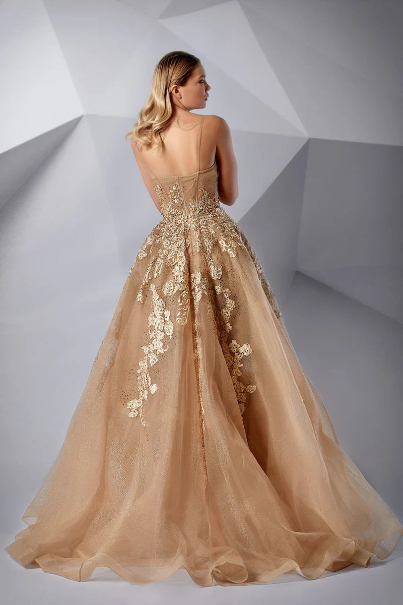 Luxurious A-Line Sweetheart Spaghetti-Strap Open-Back Tulle Floor-Length Prom Dress