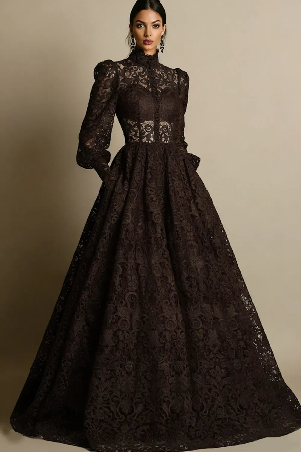 Elegant A-Line High Neck Long Sleeve Zipper Back Mother of the Bride Dress