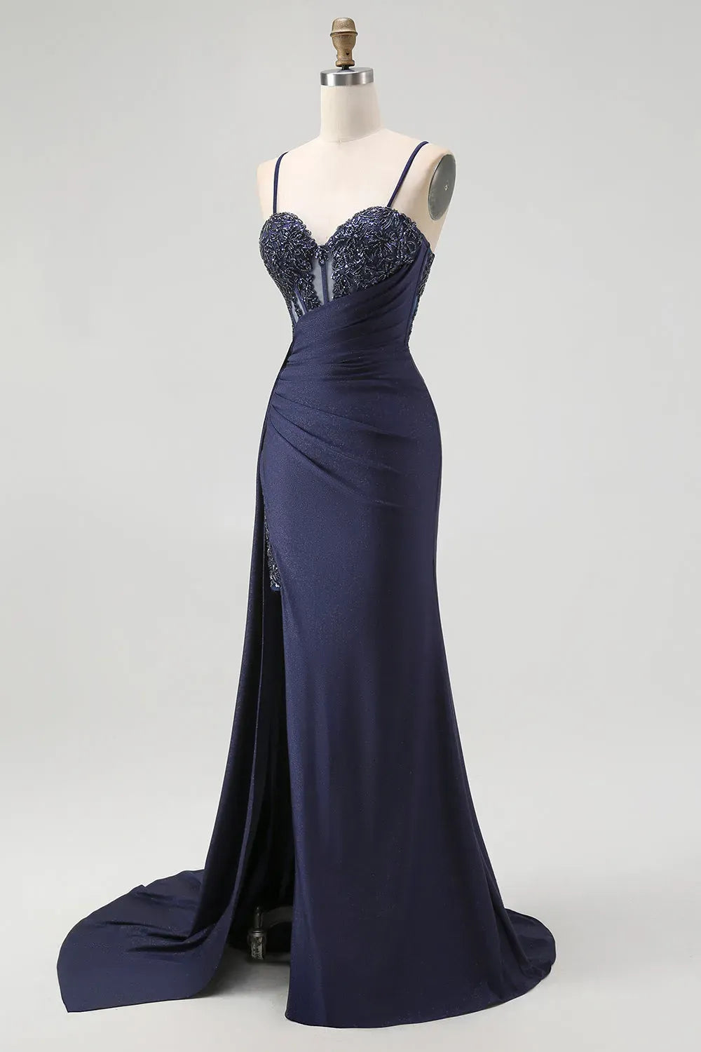 Glamorous Mermaid Sweetheart Spaghetti Strap Lace Back Train Burgundy Prom Dress