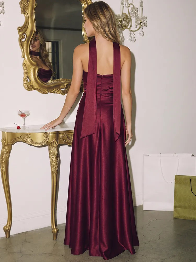 Elegant Sheath Cowl Neck Sleeveless Satin Floor-Length Evening Dress