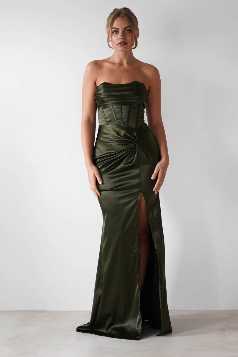 Elegant Mermaid Strapless Sleeveless Zipper Back Slit Floor-Length Evening Dress