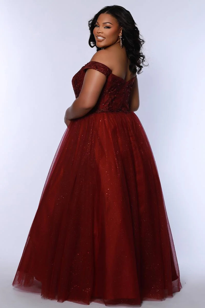 Elegant Plus Size A Line Sweetheart Off Shoulder Glitter Tulle Prom Dress