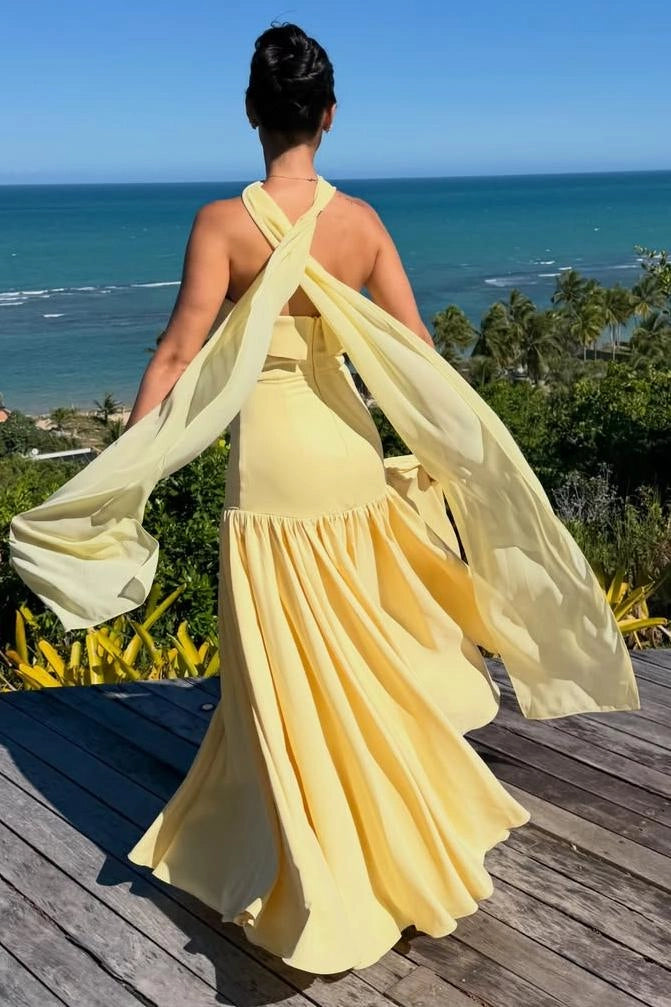 Chic Draped A-Line Straight Strapless Cross-Back Floor-Length Prom Dress