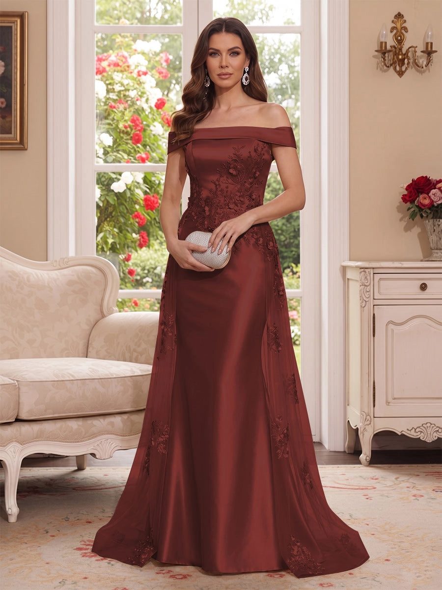 Elegant A-Line Off-Shoulder Sleeveless Zip-Back Floor-Length Mother of the Bride Dress