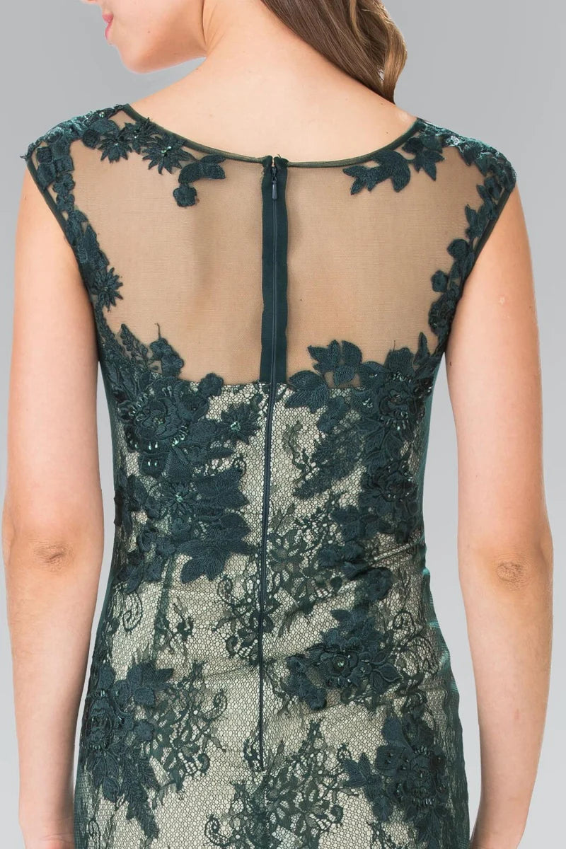 Elegant Mermaid Illusion-Neck Sleeveless Sheer-Back Floor-Length Evening Dress