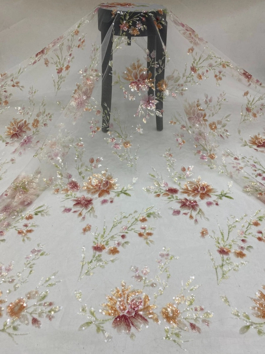 Elegant Mermaid Boat Neck Batwing Sleeve Zipper Back Floral Floor Length Mother of the Bride Dress