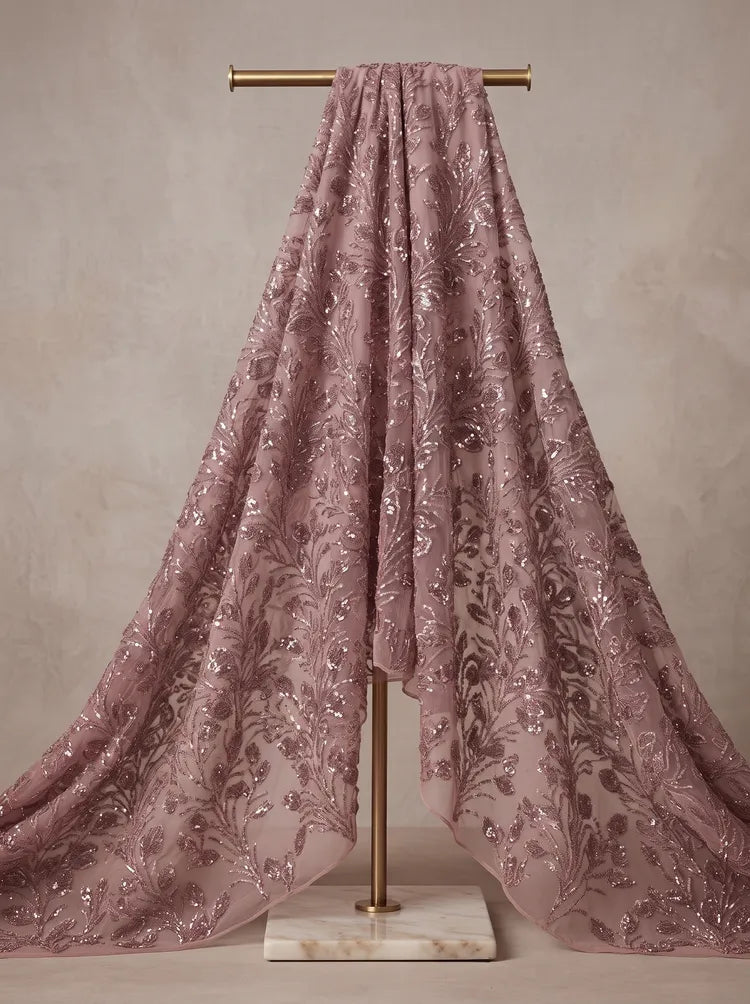 Elegant A-Line Mandarin-Neck Three-Quarter-Sleeve Sequin Floor-Length Mother of the Bride Dress