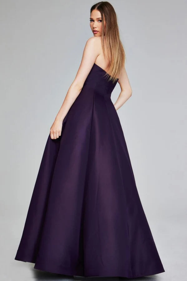 Elegant A-Line Straight Strapless Back-Zip Floor-Length Prom Dress