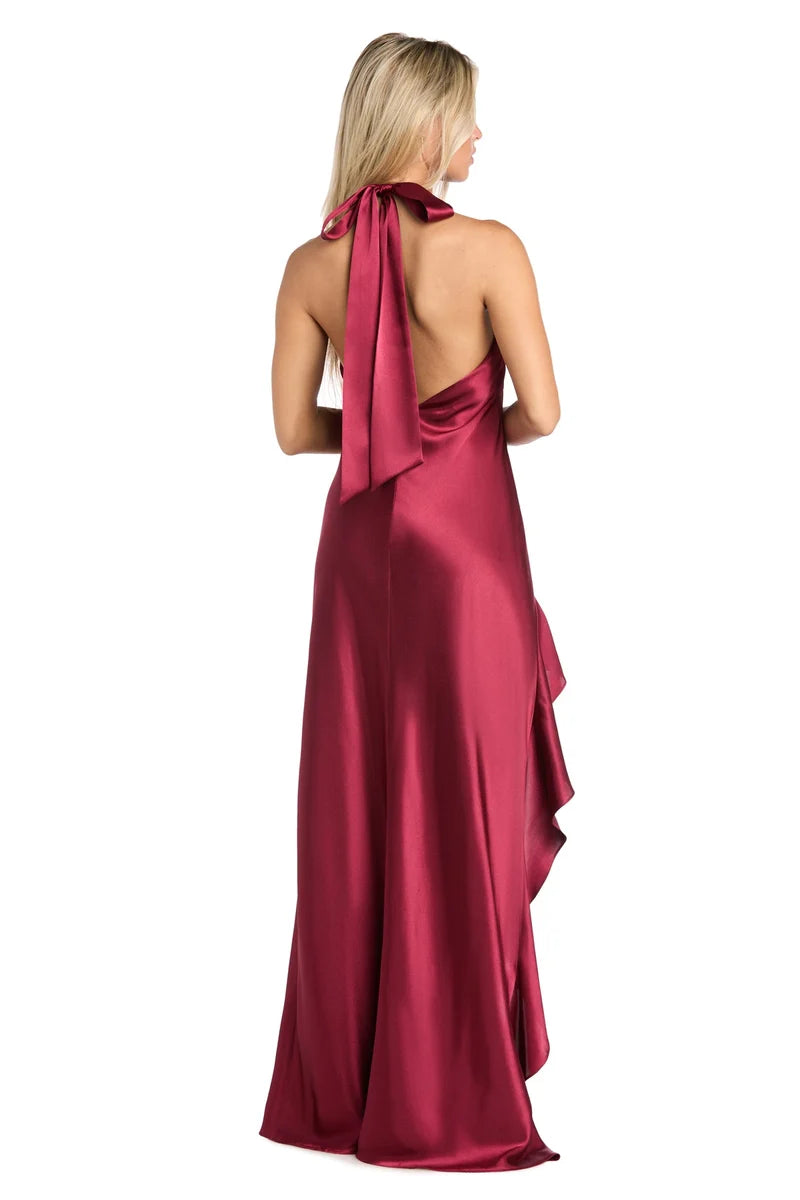Elegant Sheath Halter Sleeveless Open-Back Satin Floor-Length Evening Dress