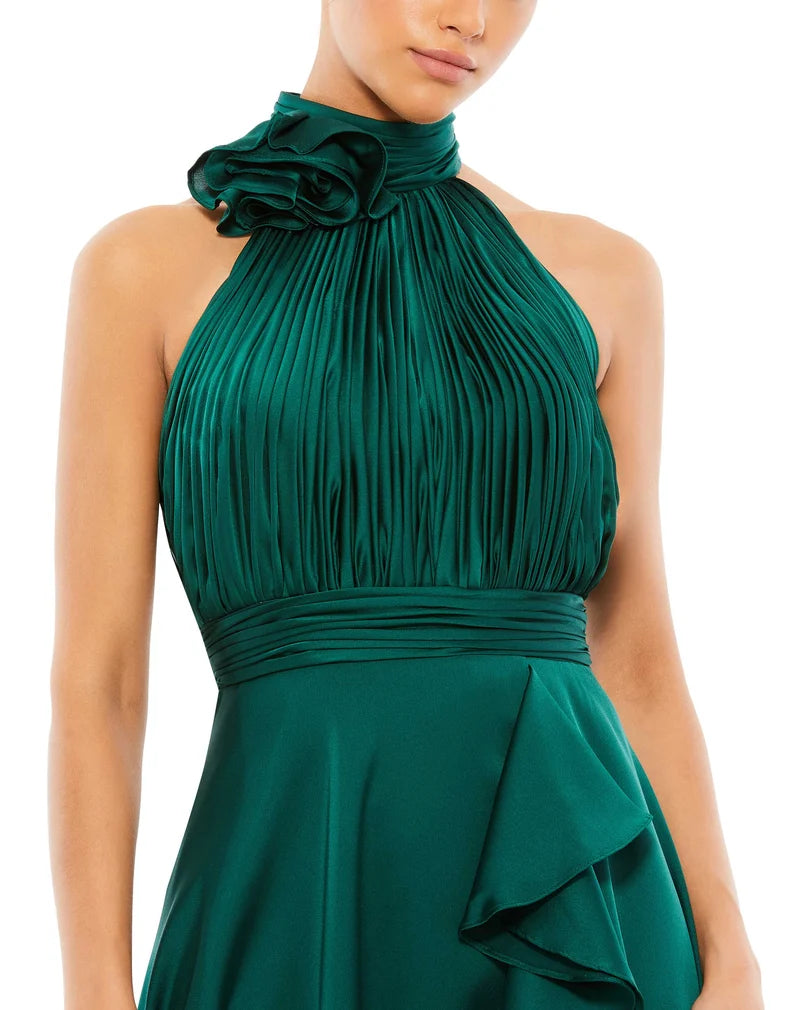Elegant A-Line Halter Sleeveless High-Back High-Low Wedding Guest Dress
