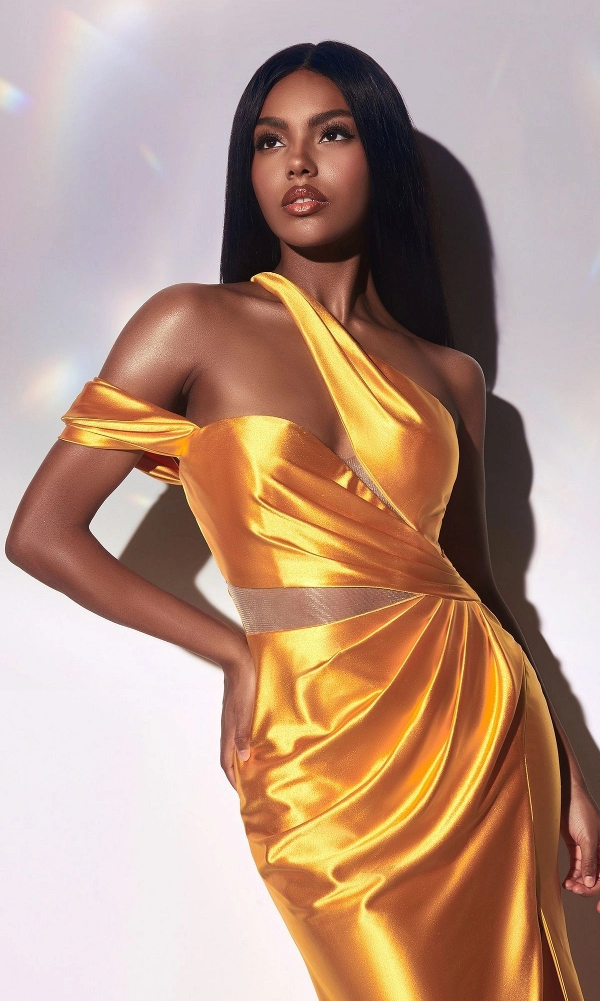 Glamorous Mermaid Asymmetric Neckline One Shoulder Satin Floor Length Evening Dress