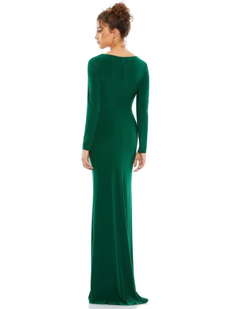 Elegant Sheath V-Neck Long-Sleeve High-Back Floor-Length Evening Dress