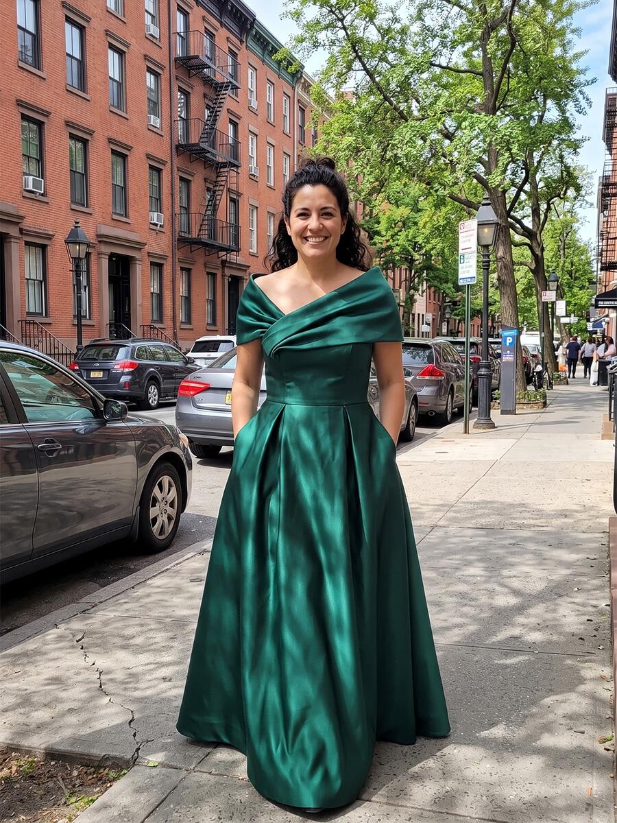 Regal A-Line Off-Shoulder Short-Sleeve Satin Floor-Length Mother of the Bride Dress