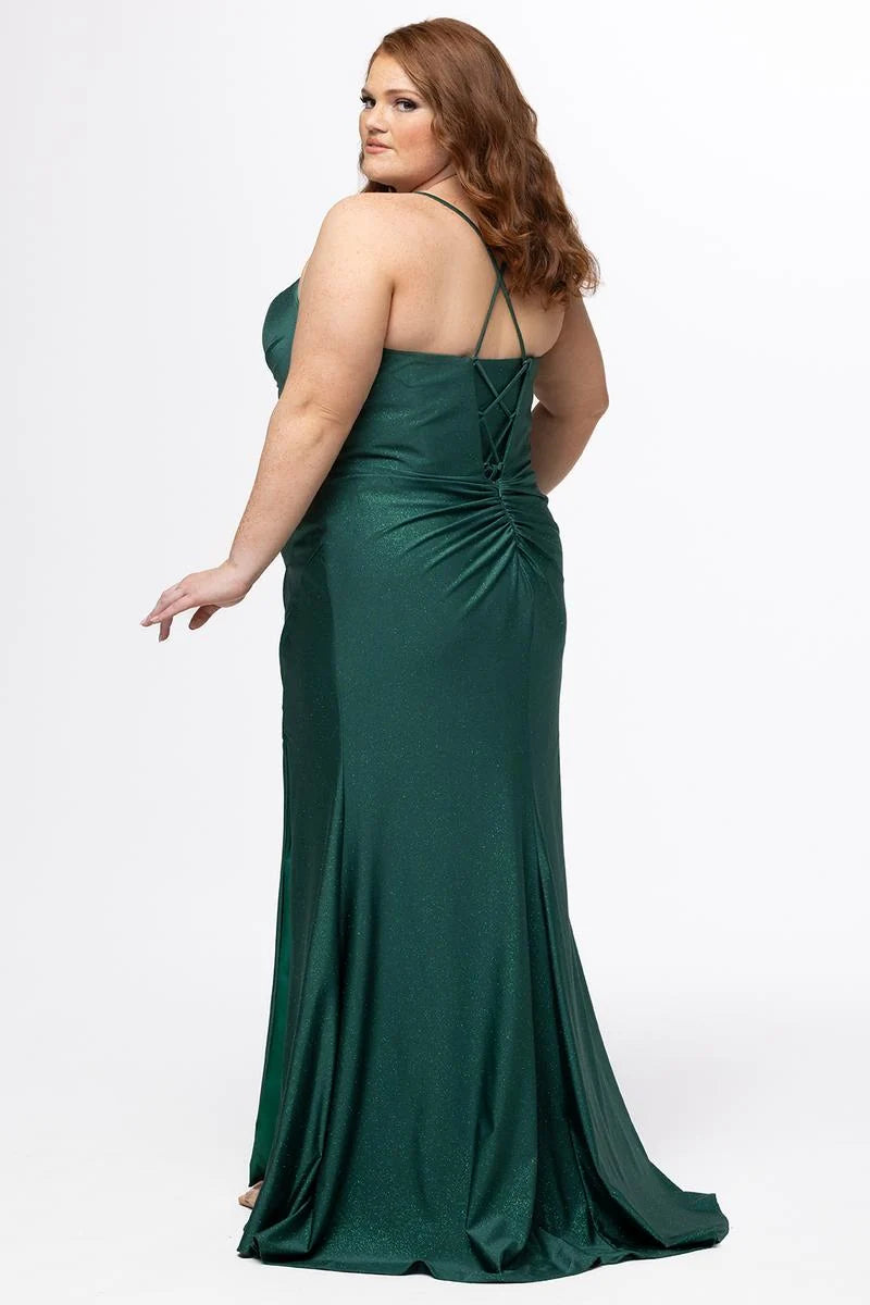 Glamorous Plus Size Mermaid Sweetheart Sleeveless Glitter Floor Length Prom Dress