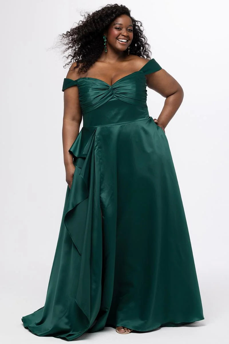 Elegant Plus Size A Line Sweetheart Off Shoulder Satin Prom Dress