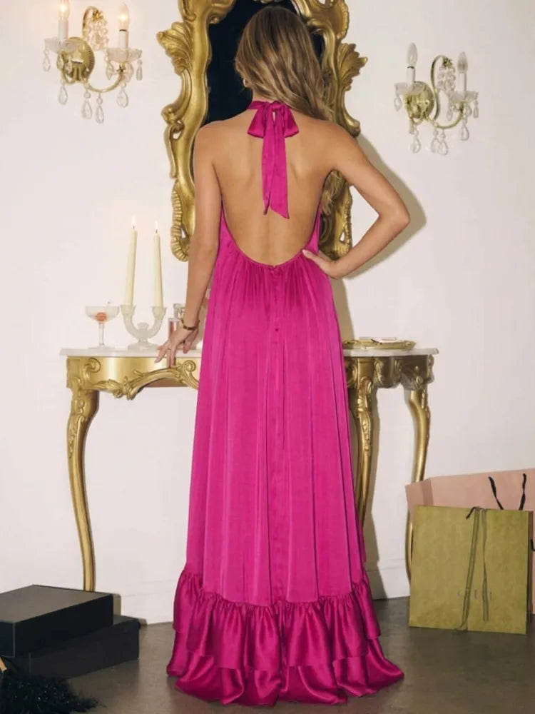 Vibrant A-Line Halter Neck Sleeveless Satin High-Low Wedding Guest Dress