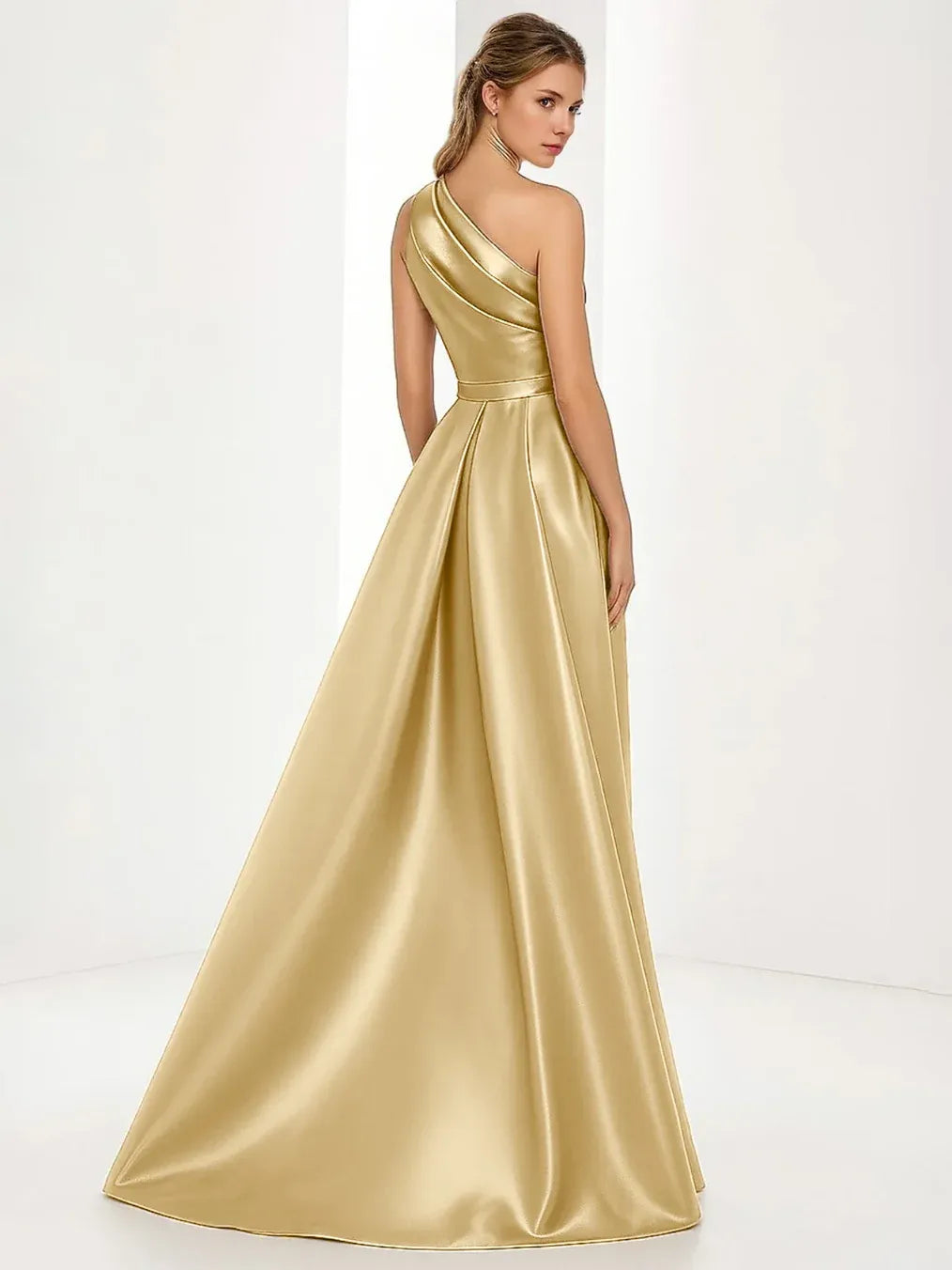 Elegant A-Line One Shoulder Sleeveless Asymmetric Back Floor Length Evening Dress
