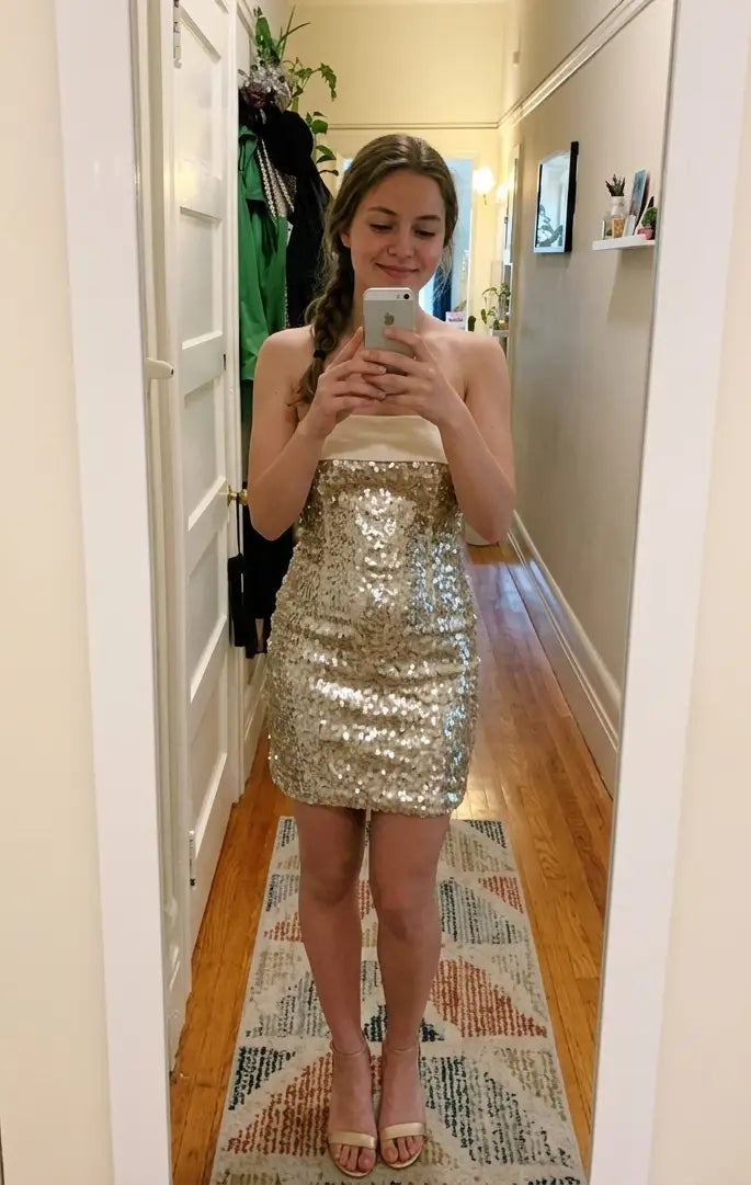 Glamorous Bodycon Straight-Neck Sleeveless Zip-Back Sequin Mini Homecoming Dress