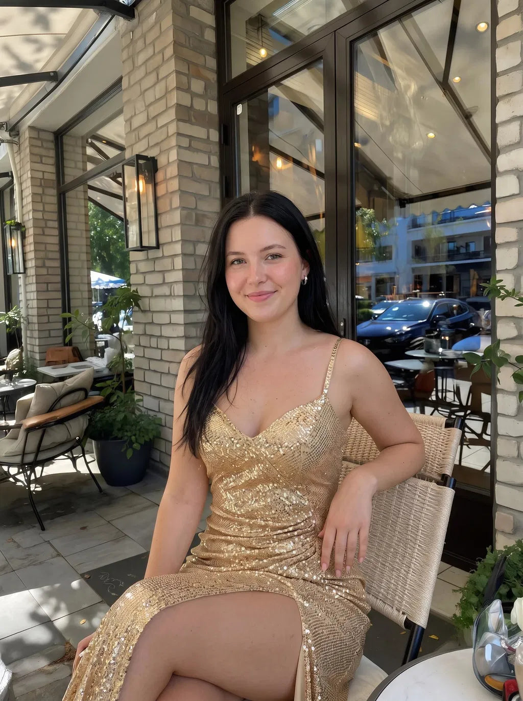 Glamorous Column Sweetheart Sleeveless Sequin Slit Floor-Length Evening Dress
