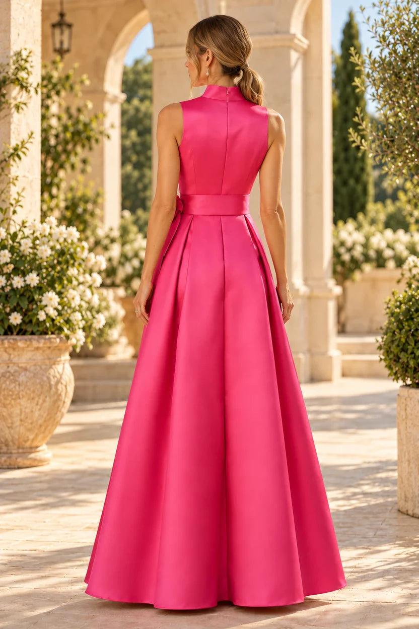 Elegant A-Line V-Neck Sleeveless Satin Floor-Length Mother of the Bride Dress
