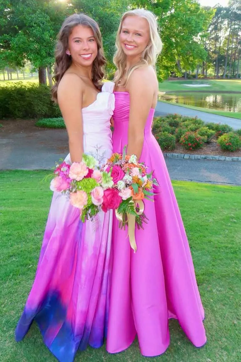 Charming A-Line Straight Strapless Ruched Satin Floor-Length Prom Dress