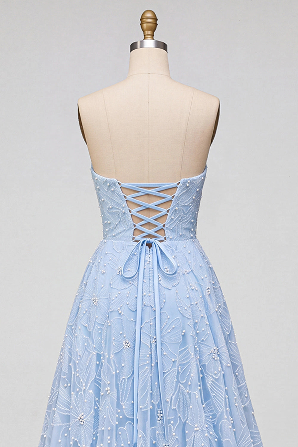 Elegant A-Line Sweetheart Strapless Lace-Up Back High Slit Floor-Length Prom Dress