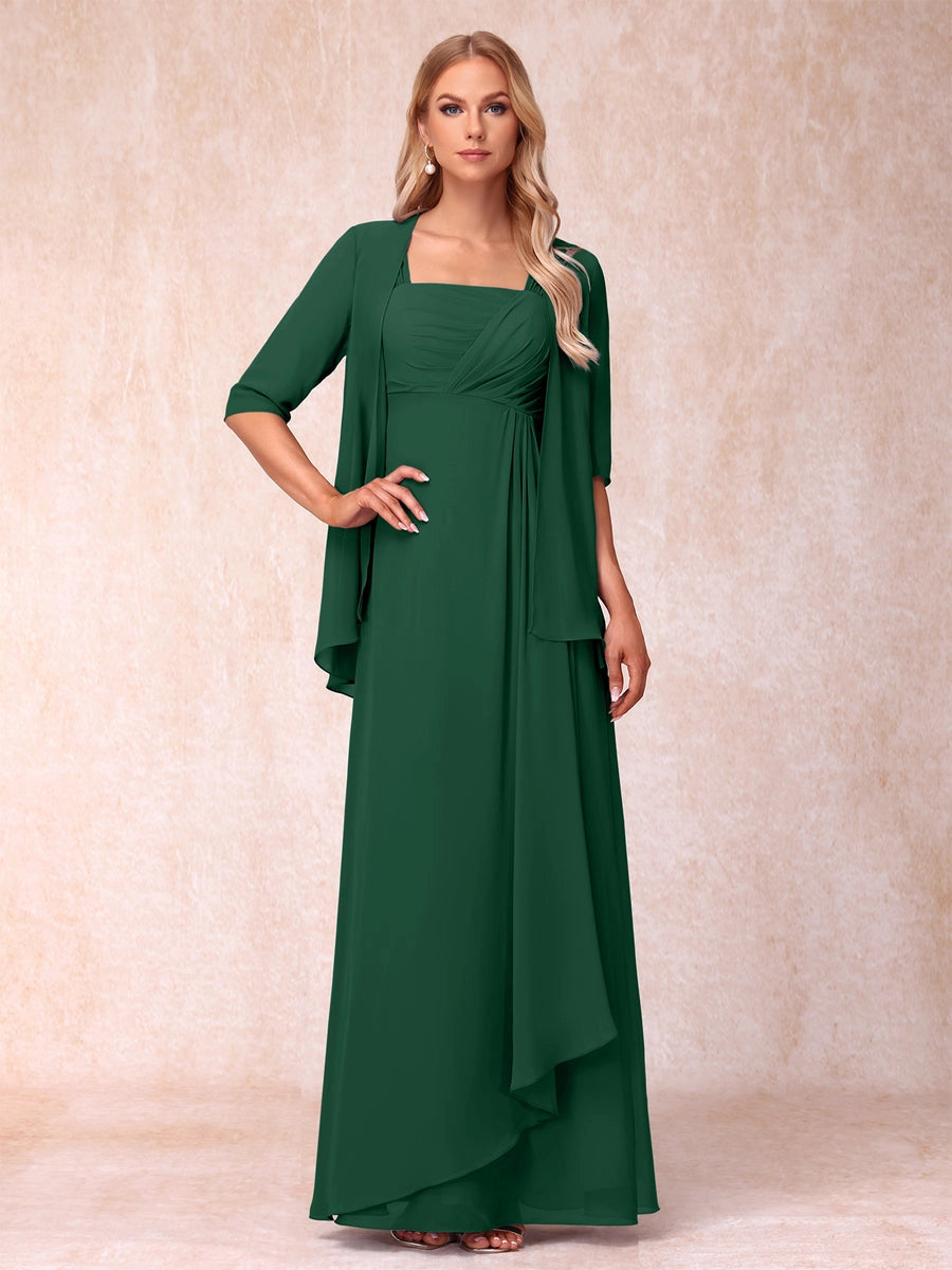 Elegant Lavender A-Line Square-Neck Three-Quarter-Sleeve Covered-Back Floor-Length Mother of the Bride Dress