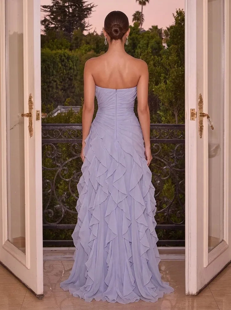 Romantic Sheath Strapless Sleeveless Chiffon Floor-Length Prom Dress