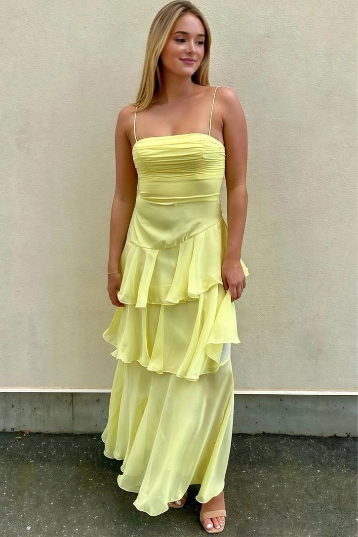 Romantic A-Line Straight-Neck Sleeveless Lace-Up Chiffon Ankle-Length Wedding Guest Dress