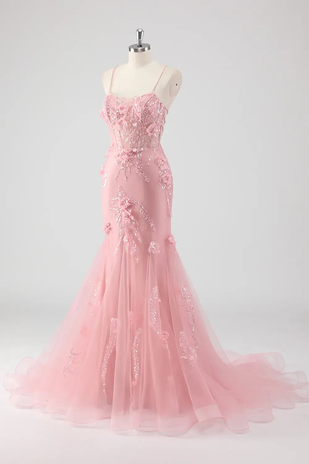 Romantic Mermaid Sweetheart Spaghetti Strap Lace Up Floor Length Blue Prom Dress